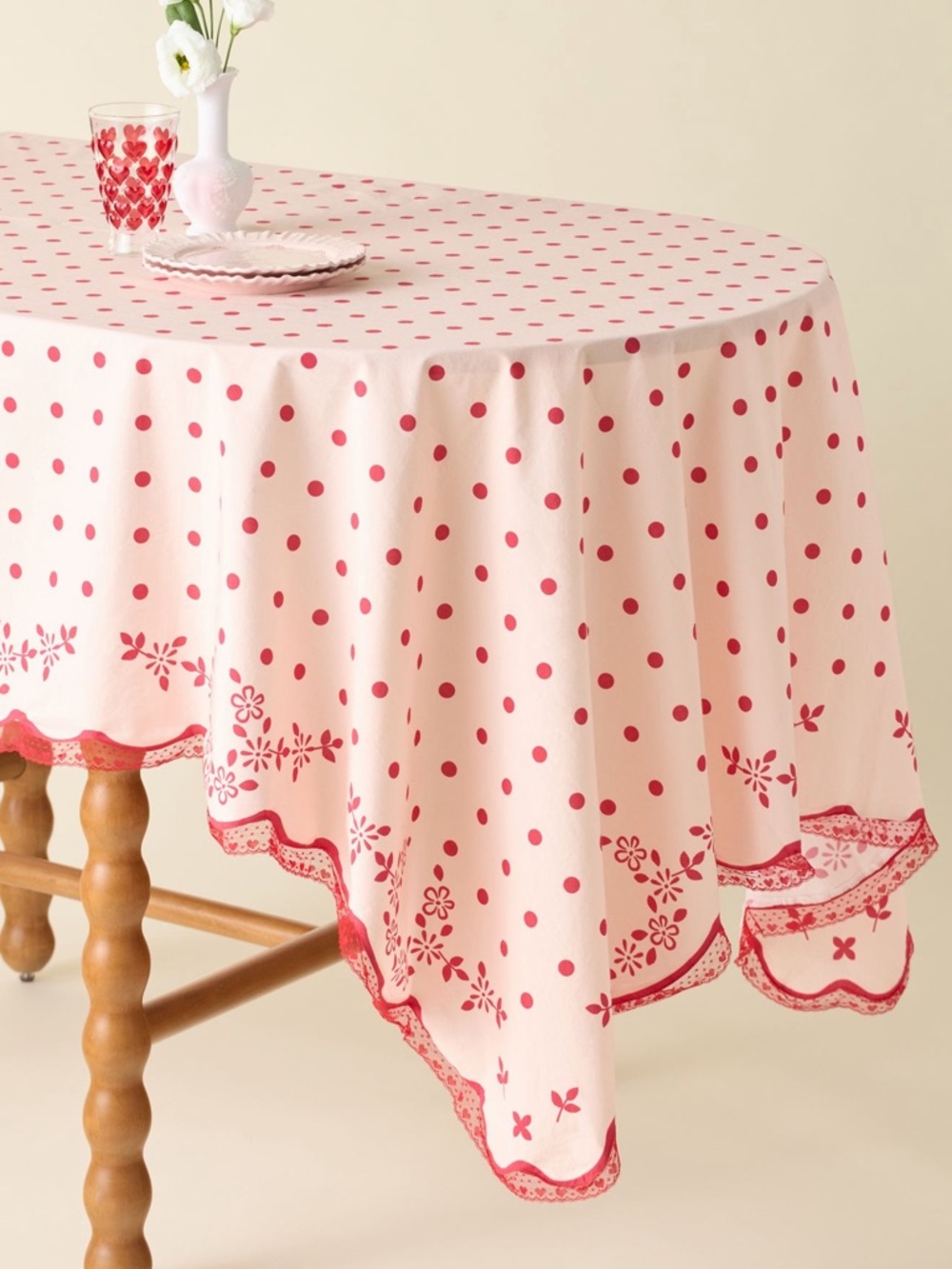 NWT For Love And Lemons Pink and Red Polka Dot Tablecloth Brunch Spring Summer